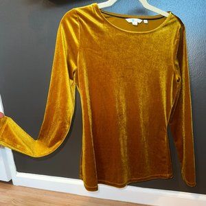 Boden Suki Velvet Long Sleeve Top in Gold Size 8 Like New